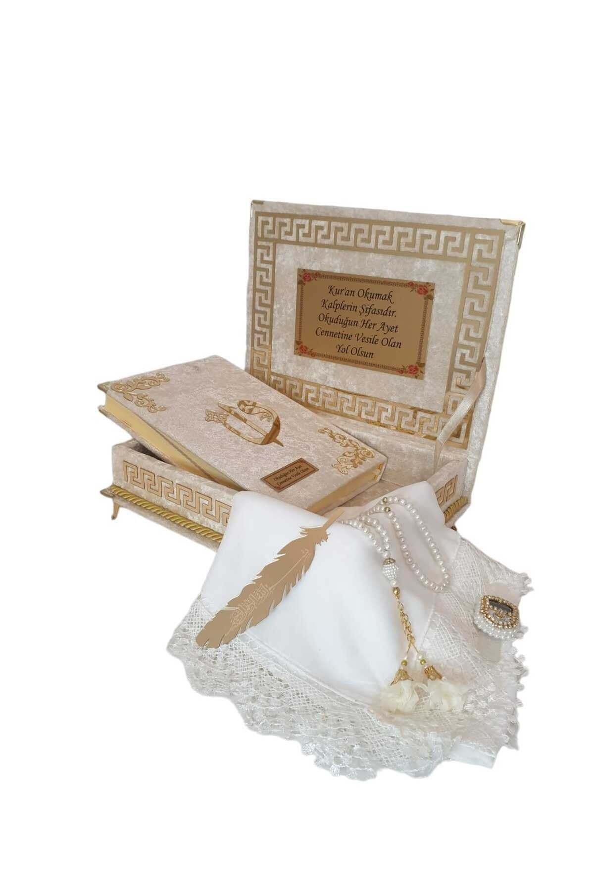 YİGİTECH Kişiye Özel Reşal Ayaklı Kutulu Orta Boy 16*24 cm Kuranı Kerim KREM