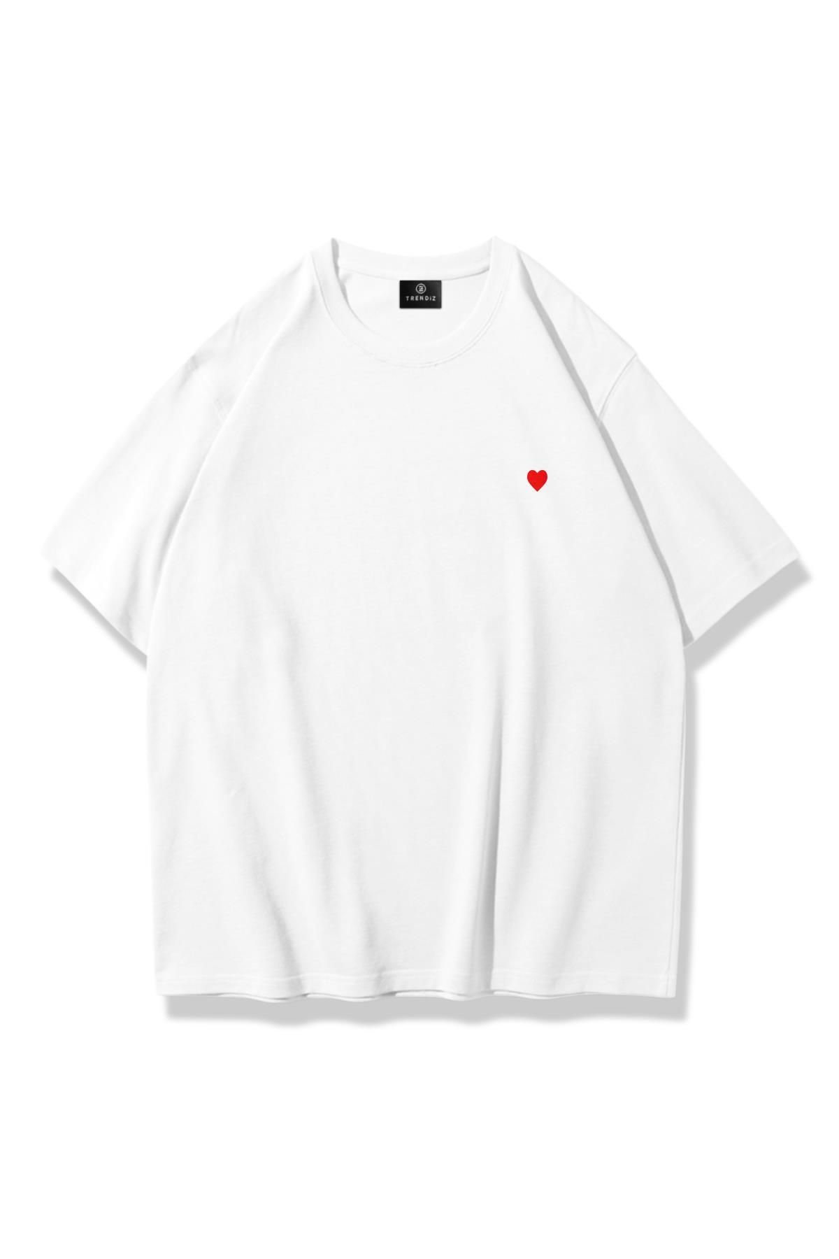 Trendiz Kadın Minik Kalp Tshirt Beyaz
