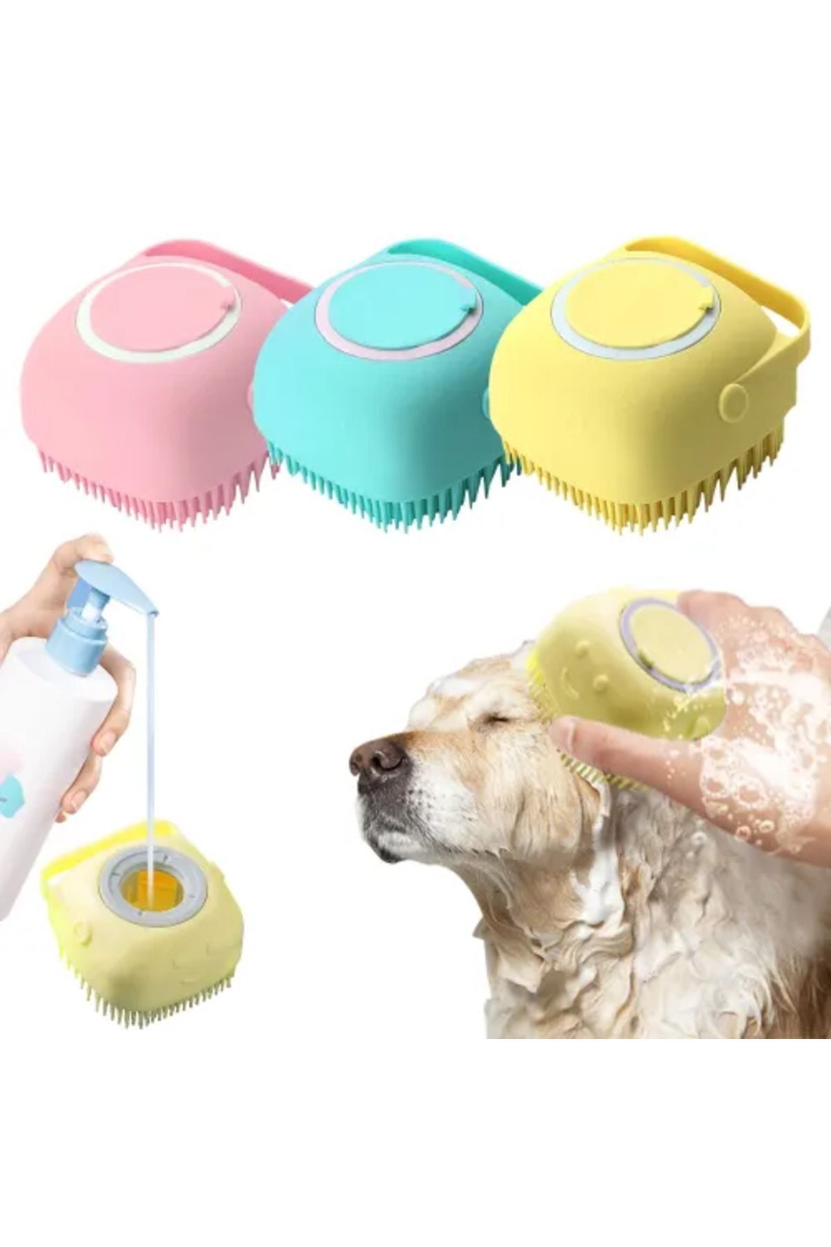 Elioure TR Yeni Nesil Kullanışlı Silikon Tamamen Zararsız Masaj Etkili Şampuan Hazneli Kedi Köpek Yıkama Ke
