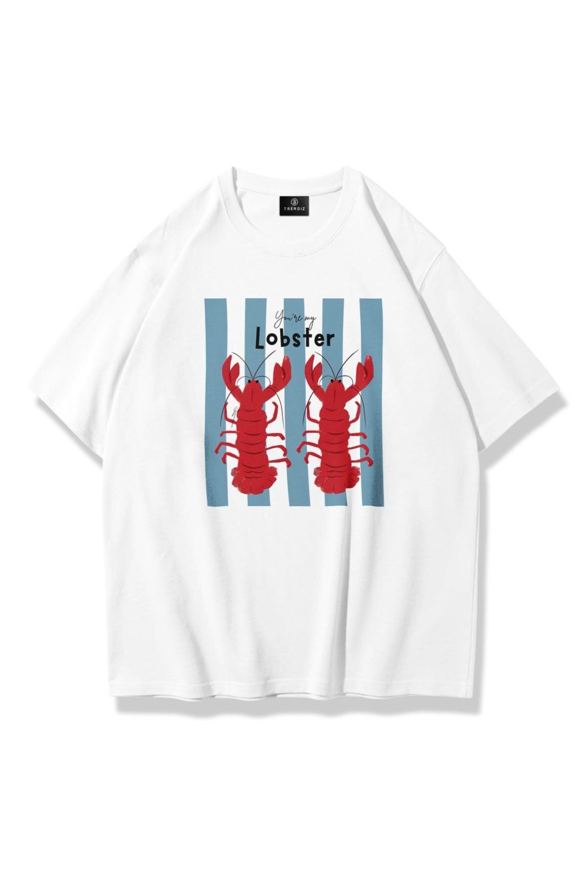 Trendiz Unisex You are My Lobster Tshirt Beyaz