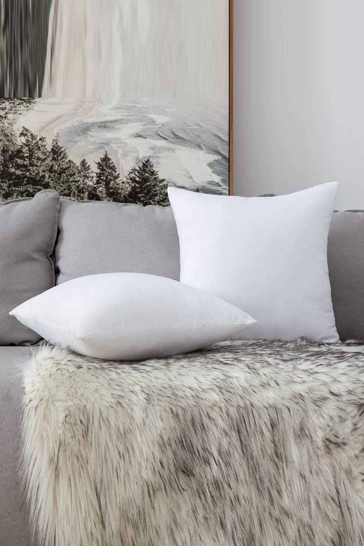DEKORANLA 2'li 350g Silikon Dolgulu 45x45cm Kırlent Takımı Beyaz