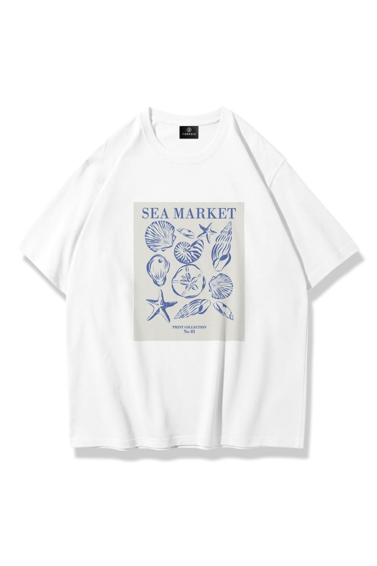Trendiz Unisex Sea Market Tshirt Beyaz