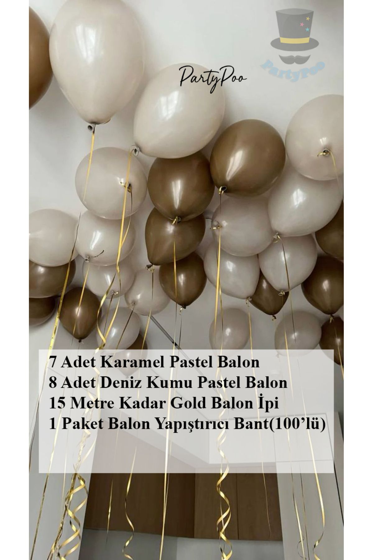 PartyPoo 7 Karamel 8 Deniz Kumu Pastel Balon Seti – Doğum Günü, Parti ve Şık Dekorasyon Balonları