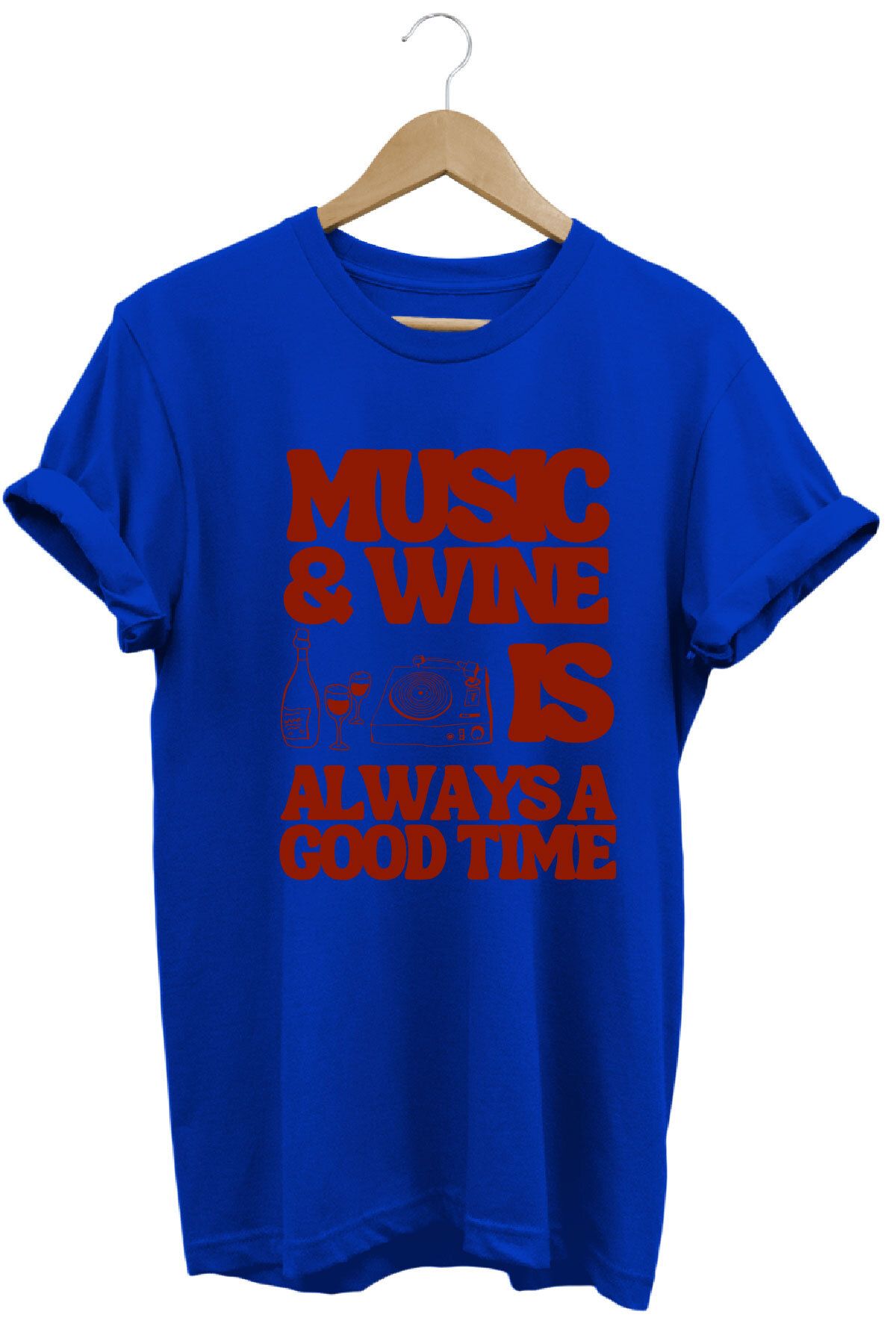 onsrawear Y2k Vintage Music & Wine Yazı Baskılı Unisex %100 Pamuk Basic Premium T-shirt