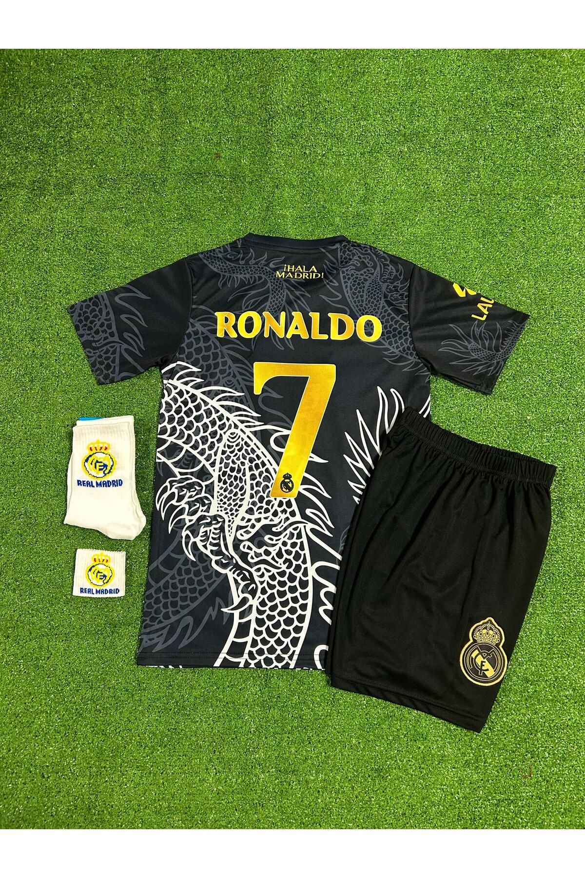 BYSPORTAKUS Real Madrid Cristiano Ronaldo Dragon Desenli Konsept Çocuk Forması (Black - Armalı)