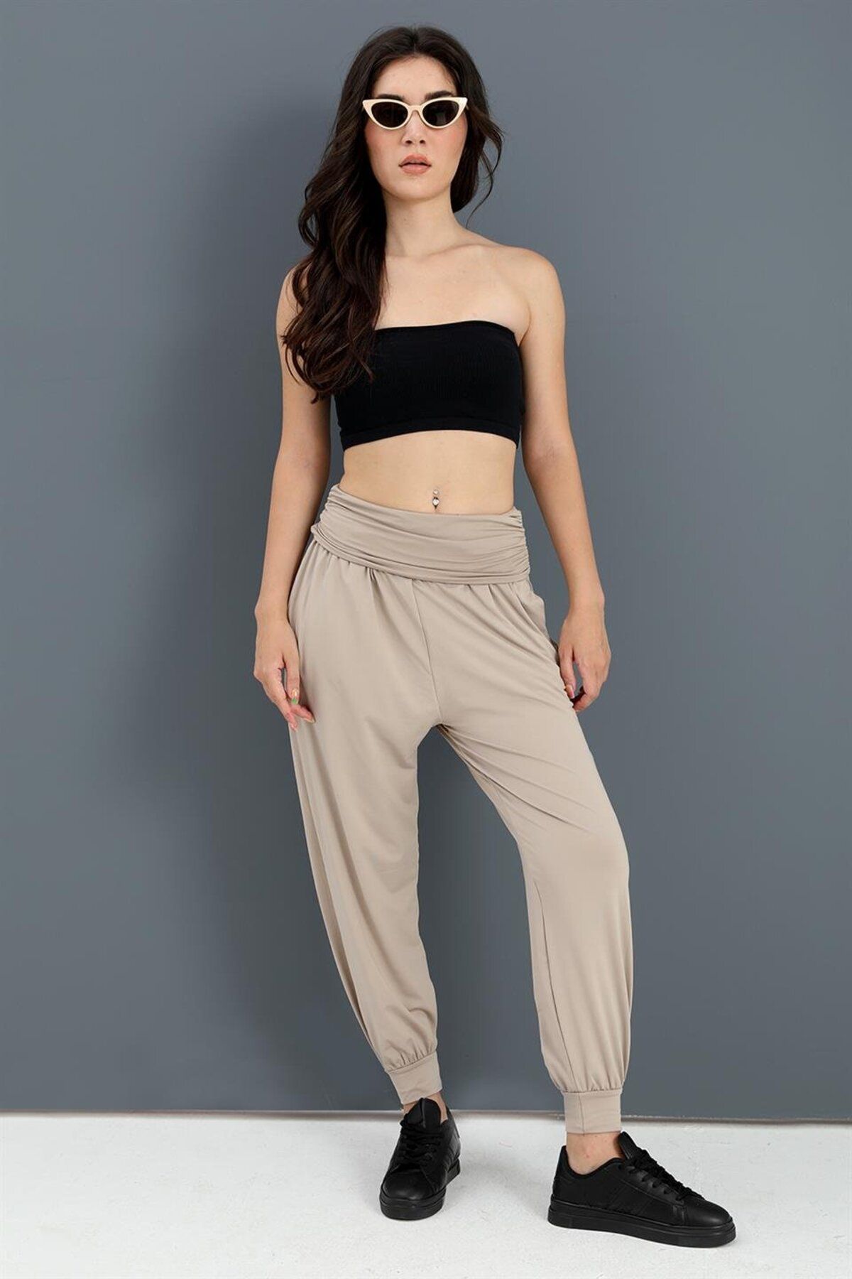NOSTALJİX Yüksek Bel Cepli Jogger Pantolon - Bej