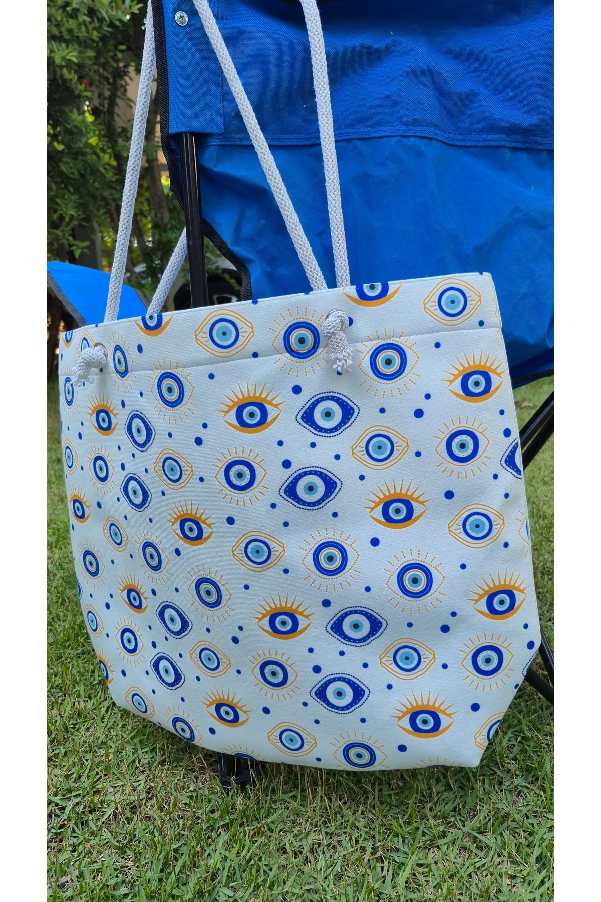 Land of Souvenir-Durable Fabric Large Beach Bag with Evil Eye 3