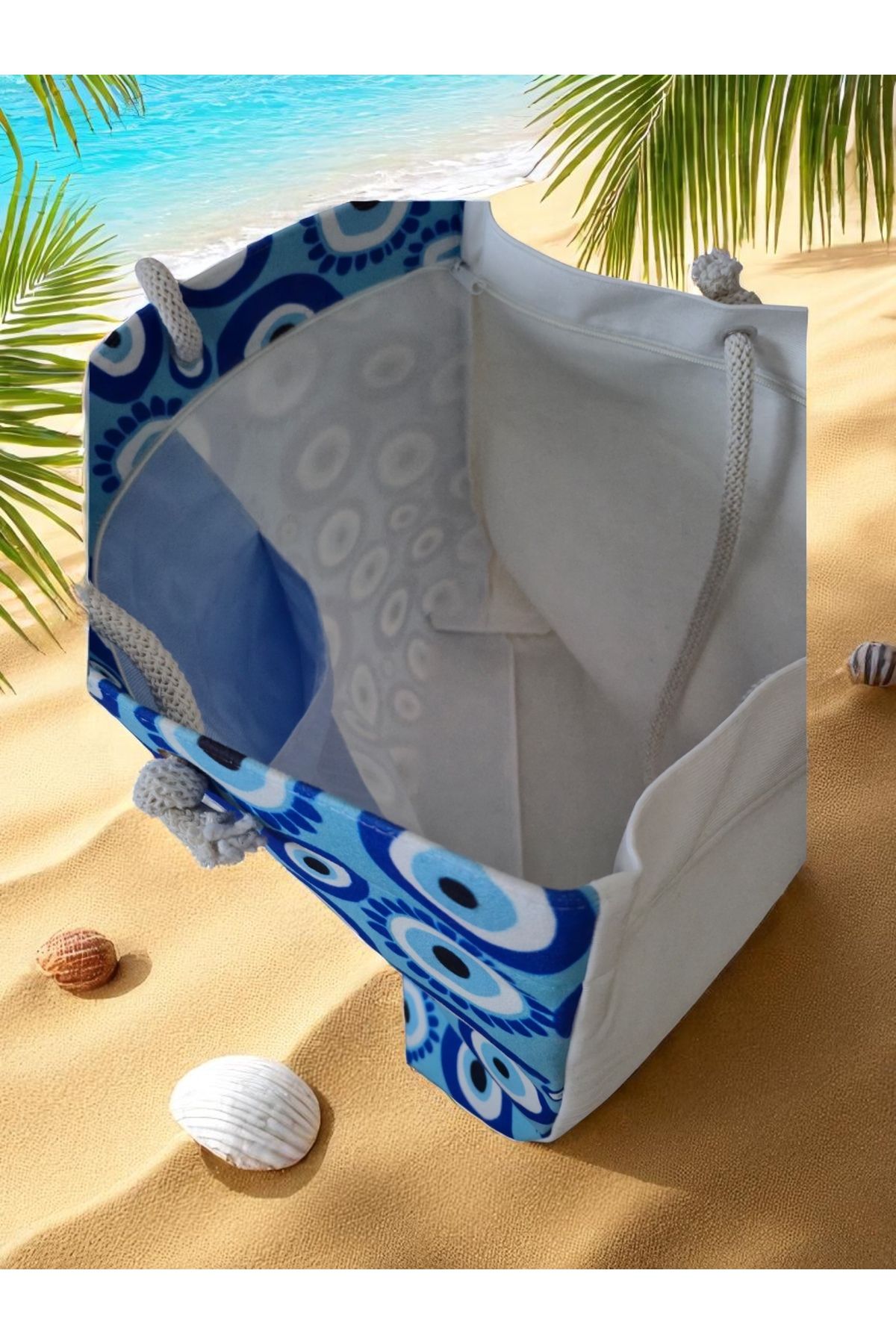 Land of Souvenir-Durable Fabric Large Beach Bag with Evil Eye 3