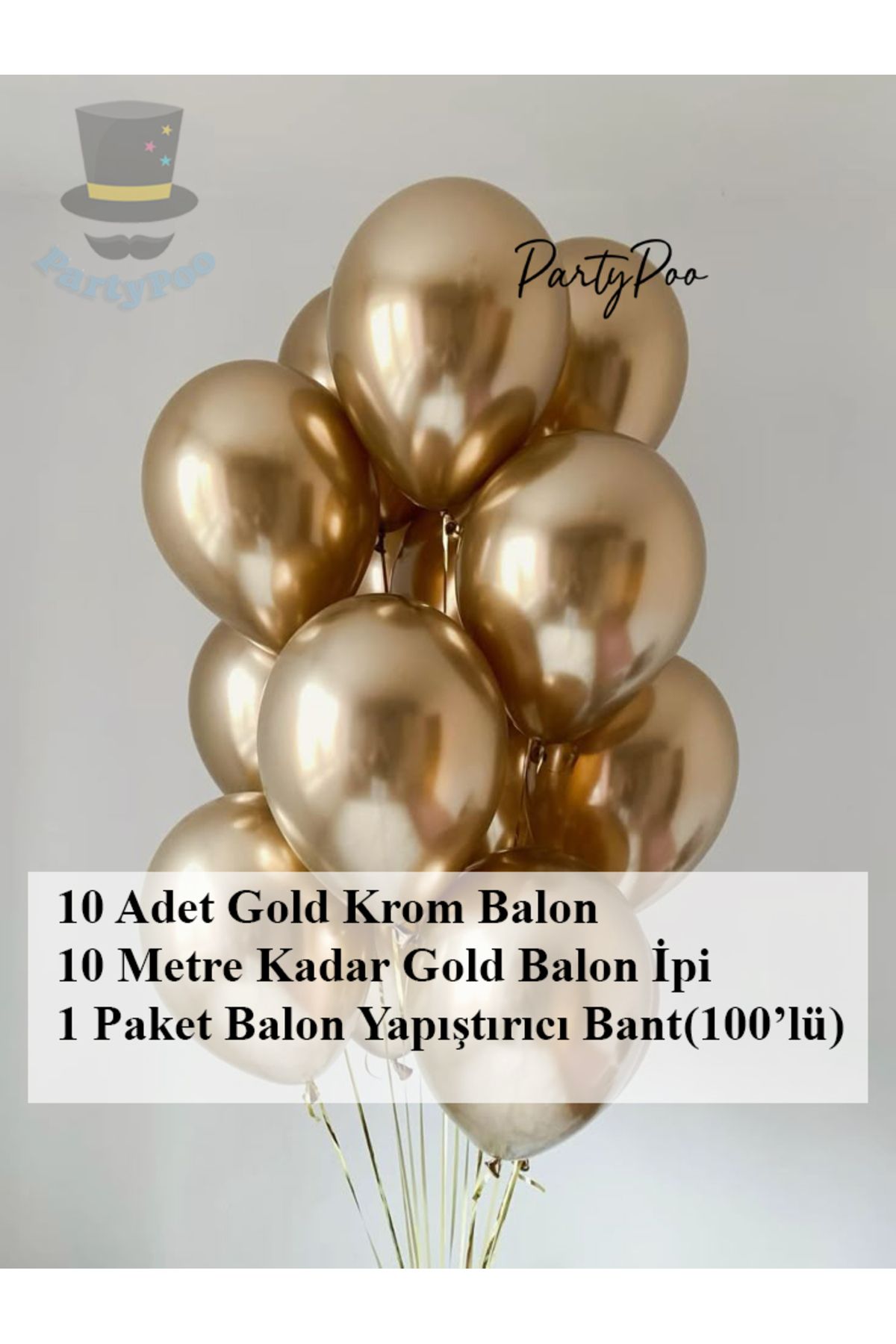 PartyPoo Bride to Be 10 Krom Gold Balon Seti – Parlak Altın Renk Parti, Bekarlığa Veda Süsleme Balonları