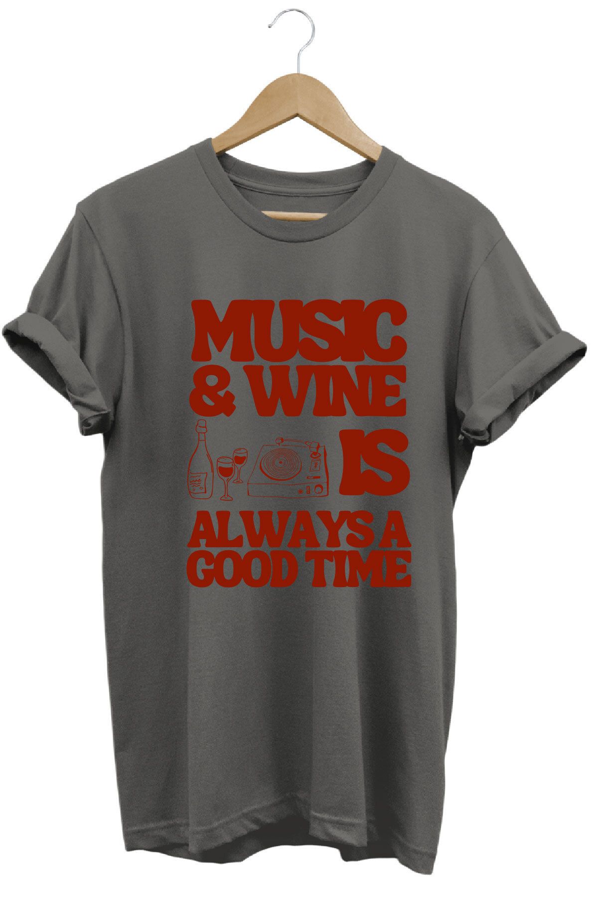 onsrawear Y2k Vintage Music & Wine Yazı Baskılı Unisex %100 Pamuk Basic Premium T-shirt