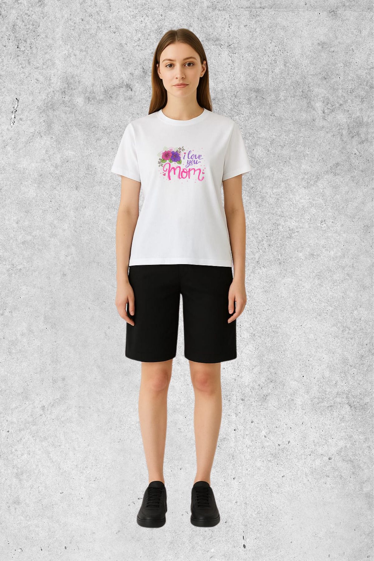 MOLICO BASİC unisex sıfır yaka kısa kollu I LOVE YOU MOM BASKILI TSHİRT