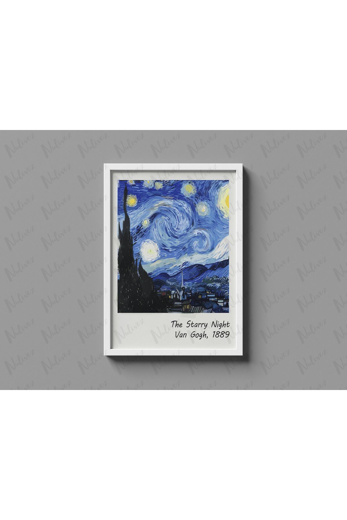 Nulivez Çerçeveli, Van Gogh 1889 At Night Tasarımlı Dekoratif Tablo, 300 Micron Antireflecte Korumalı Tablo