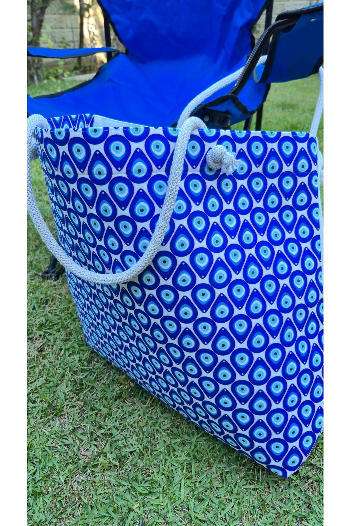 Land of Souvenir-Durable Fabric Large Beach Bag with Evil Eye 5