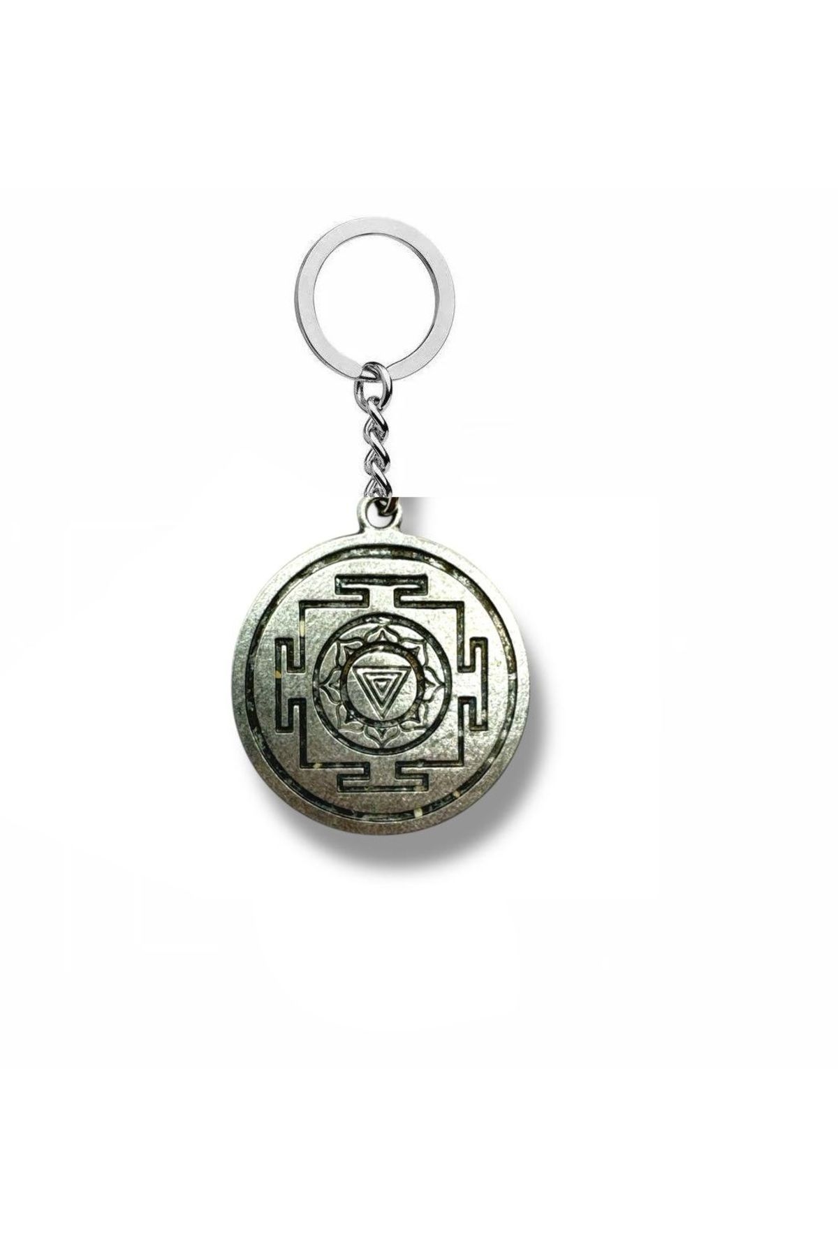 Herşey Nota Kali Yantra Sembol Figürlü Metal Anahtarlık – Gümüş Renk Spiritüel Unisex Aksesuar
