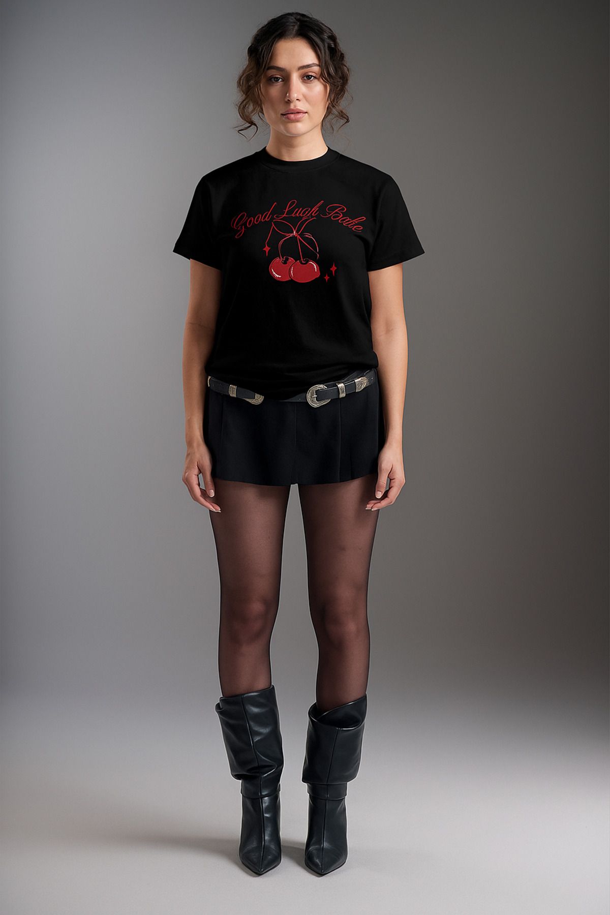 onsrawear Y2k Good Luck Cherry Baskılı Old Money Tarz Unisex %100 Pamuk Basic Premium T-shirt