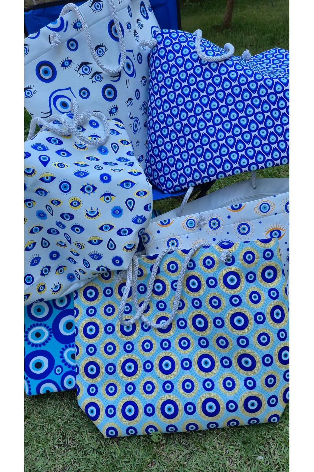 Land of Souvenir-Durable Fabric Large Beach Bag with Evil Eye 6