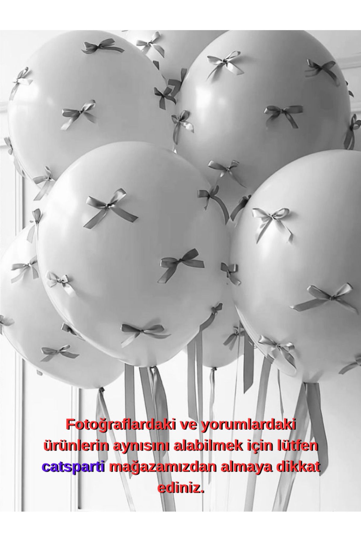 catsparti Kurdeleli Balon - Gri Balon Gümüş Kurdeleli Fiyonklu Balon Seti 10 Balon 20 Kurdele