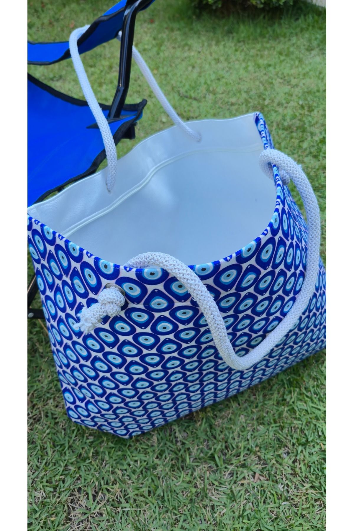 Land of Souvenir-Durable Fabric Large Beach Bag with Evil Eye 3
