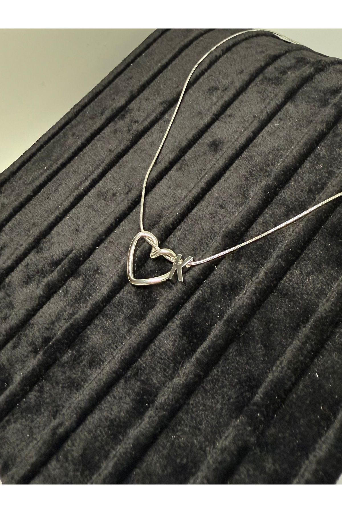 Gulsah's Store Çelik silver minimalist kalpli harfli kolye