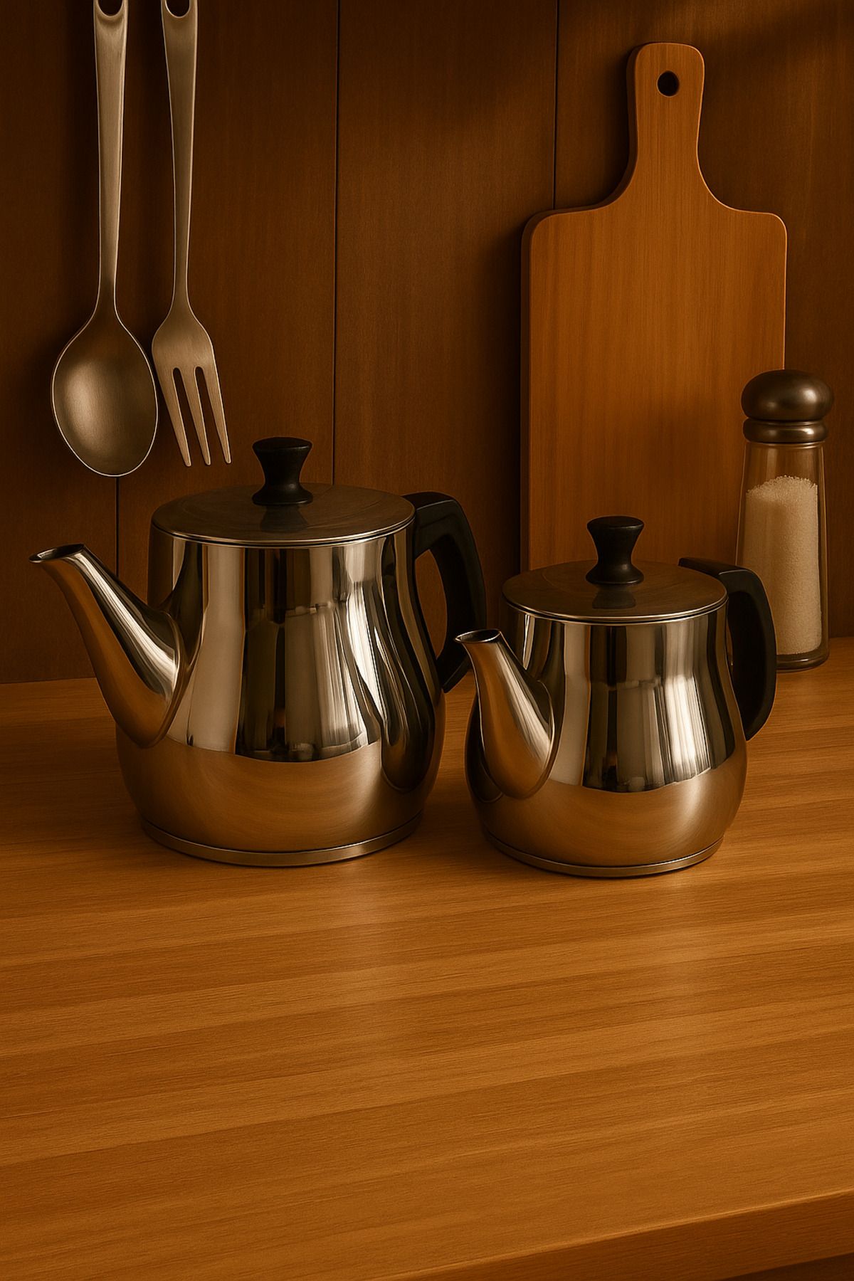 YUNUSOĞLU HOME-Classic Teapot Set – 0.8L Teapot 1.25L Sub Teapot – Stainless Steel – with Cold Holding Handle 7
