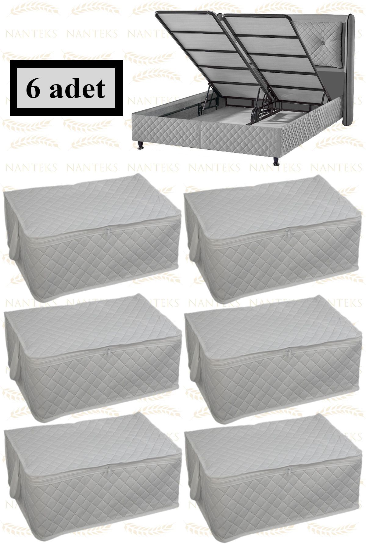 AboutThePerfect 6 Adet Kapitone Desenli Baza Altı Saklama Hurcu 60x40x22 Beyaz