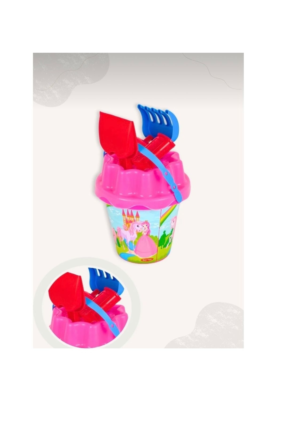 AboutThePerfect Pembe Büyük Boy 8 Parça Kum ve Deniz Oyun Seti, Kova, Kürek, Tırmık, Suluk