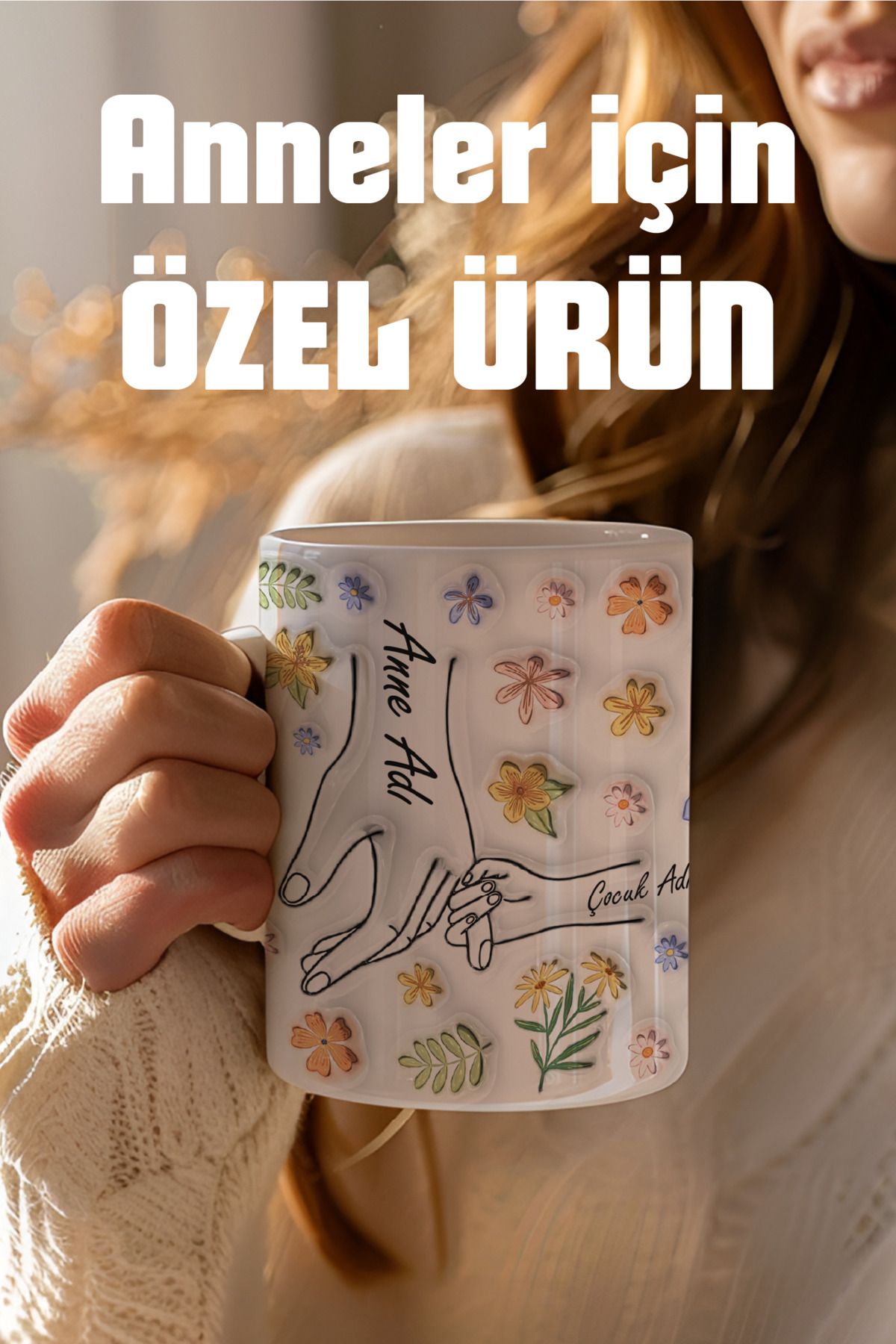 waspandhornet Annelere Özel 3D Görünümlü Kişileştirebilir Anne ve Çoçukları Temalı Kupa Bardak (1-6 Çocuklu)