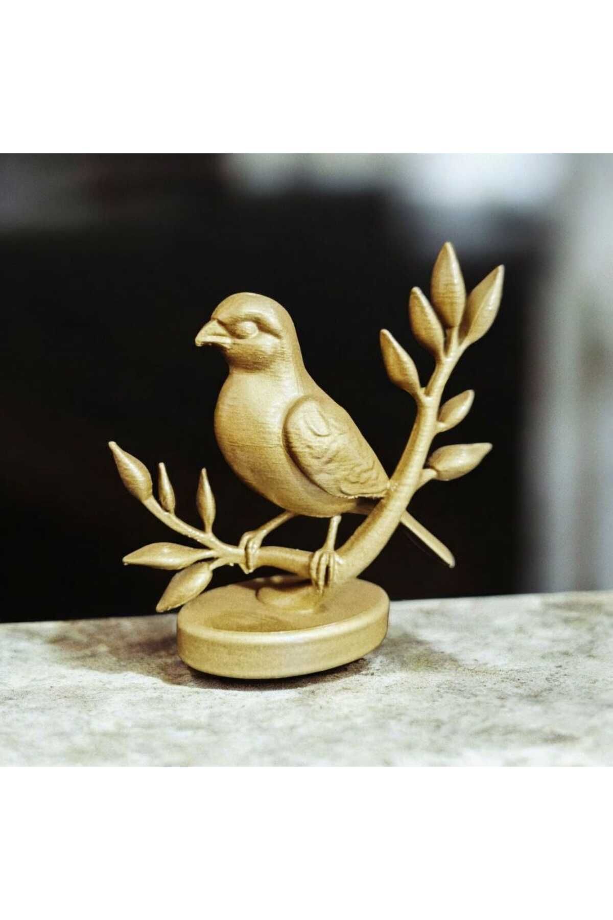 Hediyehanem Altın ve Beyaz 3D Baskı Dekoratif Kanarya Figürü - Şık ve Minimalist Ev Dekoru (10x9x4 cm)