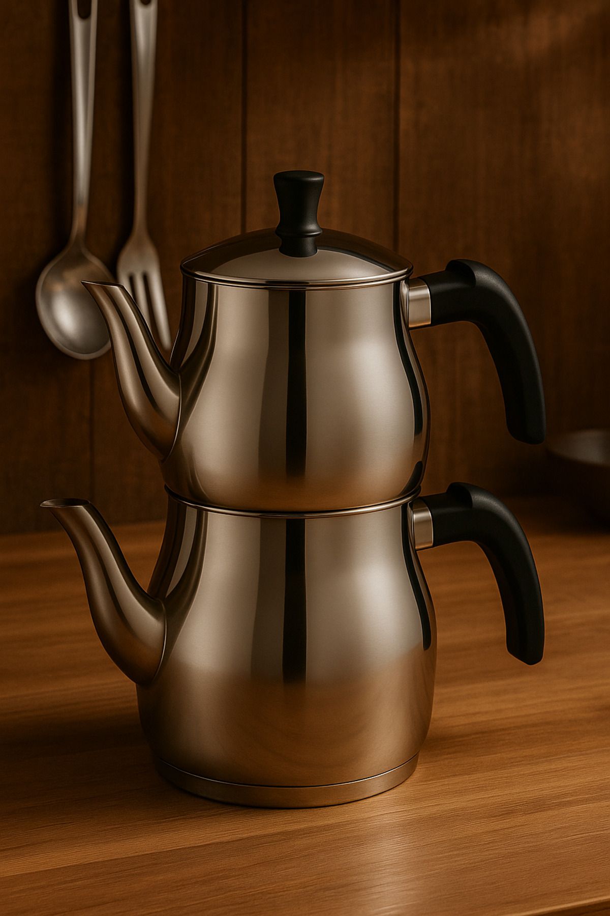 YUNUSOĞLU HOME-Classic Teapot Set – 0.8L Teapot 1.25L Sub Teapot – Stainless Steel – with Cold Holding Handle 3