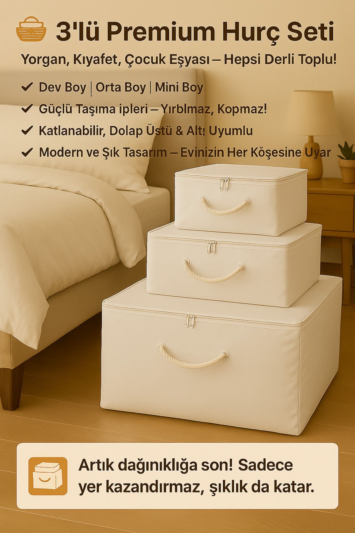 teknotrust Pratik ve şık 3'lü hurç seti, farklı boy seçenekleriyle depolama kolaylığı