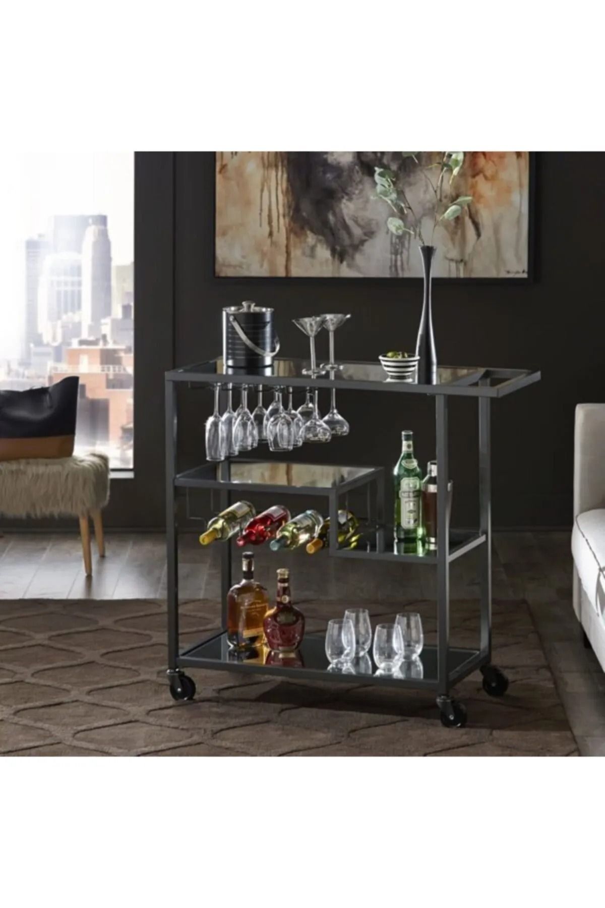 df doffo.com.tr creative furniture designs Antrasit Servis Ve Sunum Arabası, Ayna Raflı Servis Arabası