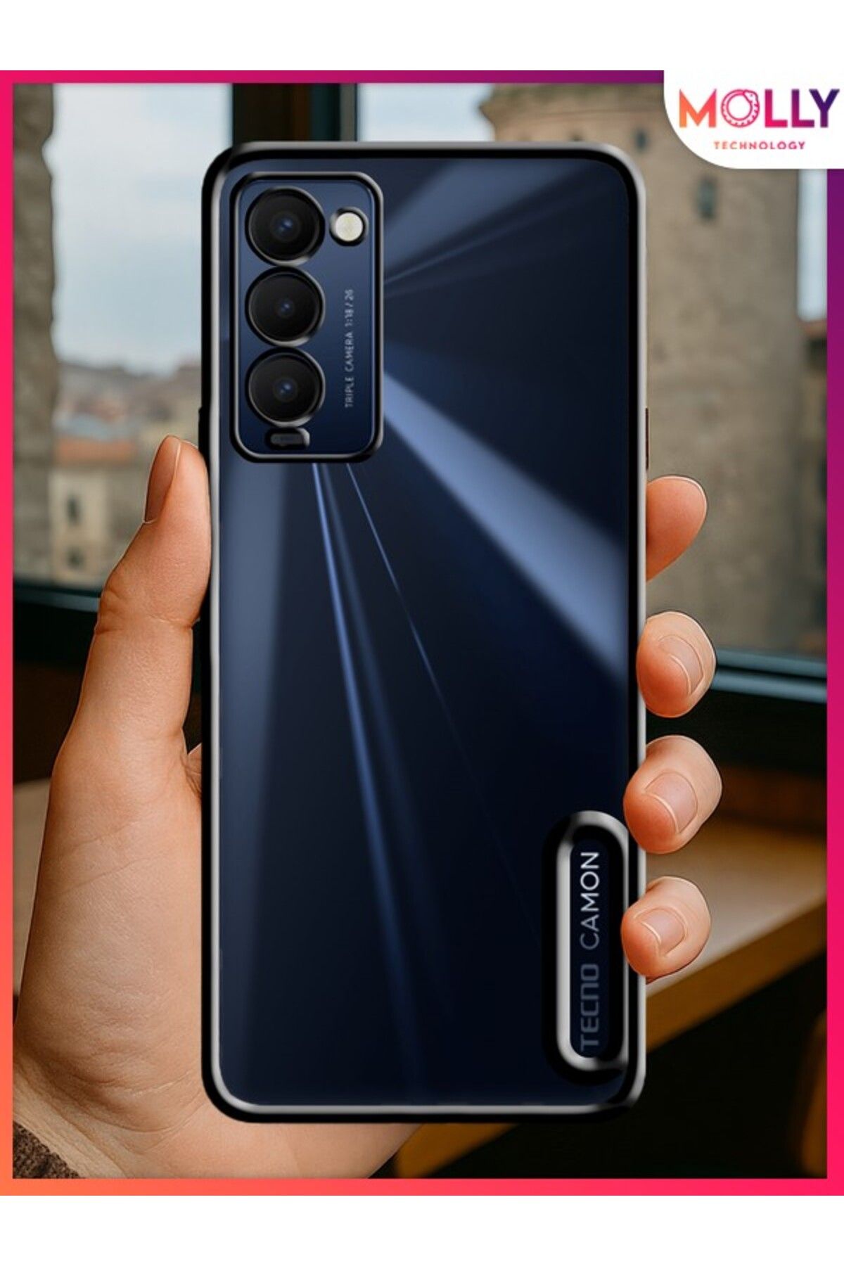 Molly TECNO CAMON 18 İçin Kenarları Siyah Lens Koruyuculu Lou Lazer Şeffaf Silikon Kılıf