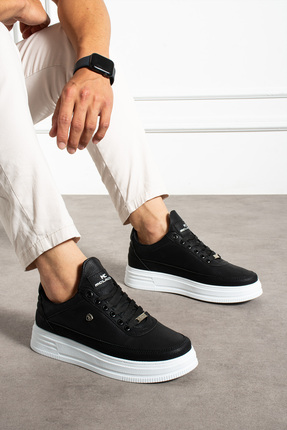 MCLACOS Erkek Sneaker Günlük Spor Ayakkabı Yüksek Taban Siyah Beyaz- Rahat Ta...