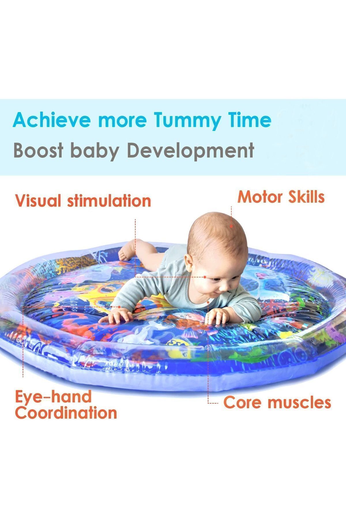 AboutThePerfect Yuvarlak Bebek Su Oyun Matı, Tummy Time, 110 cm, Eğlenceli ve Rahat Oyun Alanı