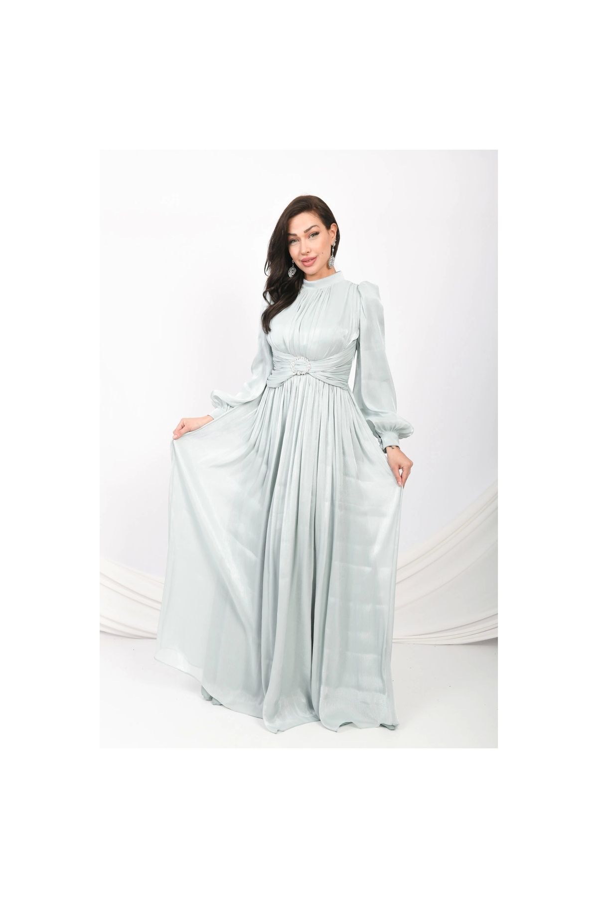 Moda Sezaver Tesettür Abiye | Nikah Elbisesi | Kraliçe'nin Dokunuşu Abiye - Mint
