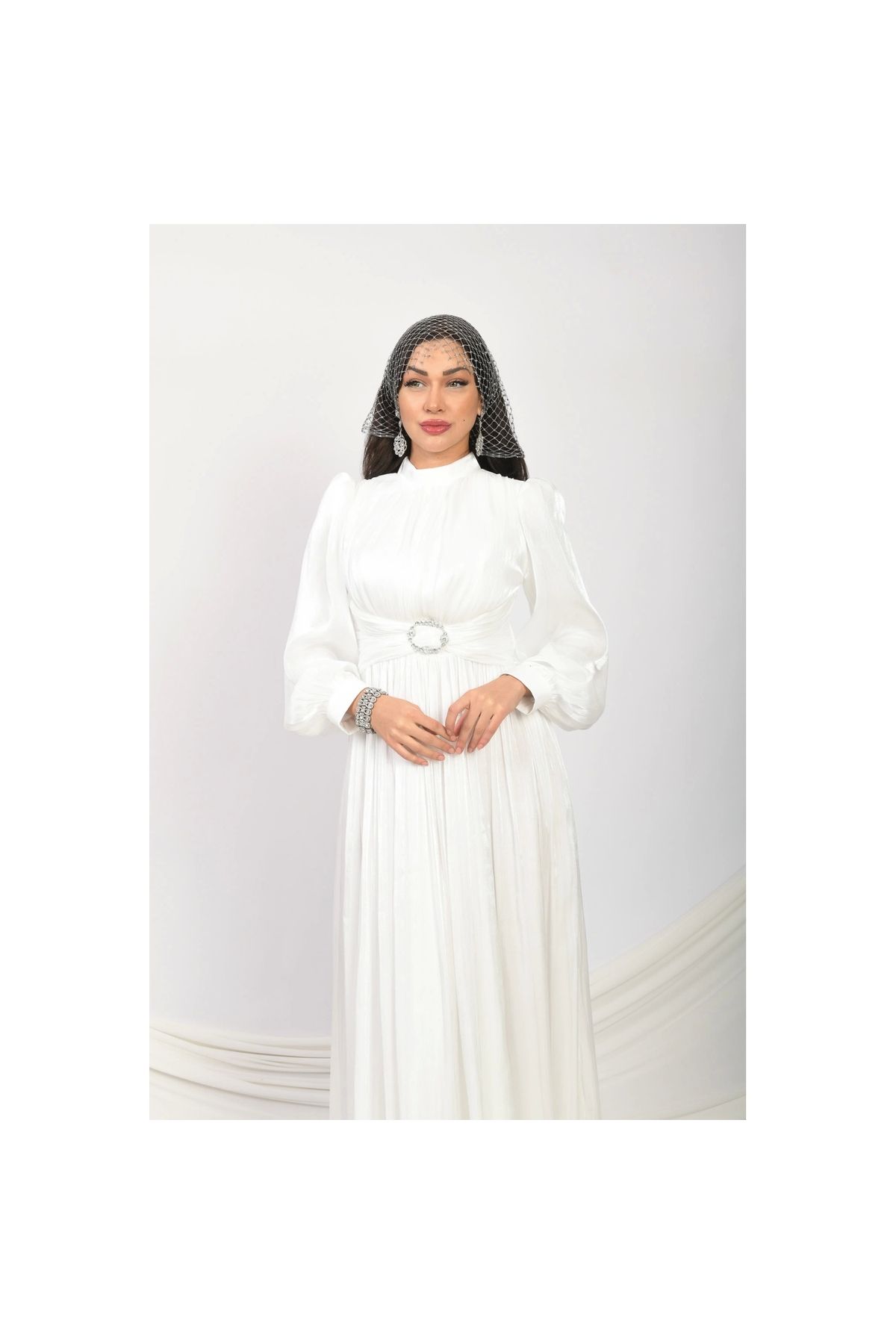 Moda Sezaver Tesettür Abiye | Nikah Elbisesi | Kraliçe'nin Dokunuşu Abiye - Beyaz