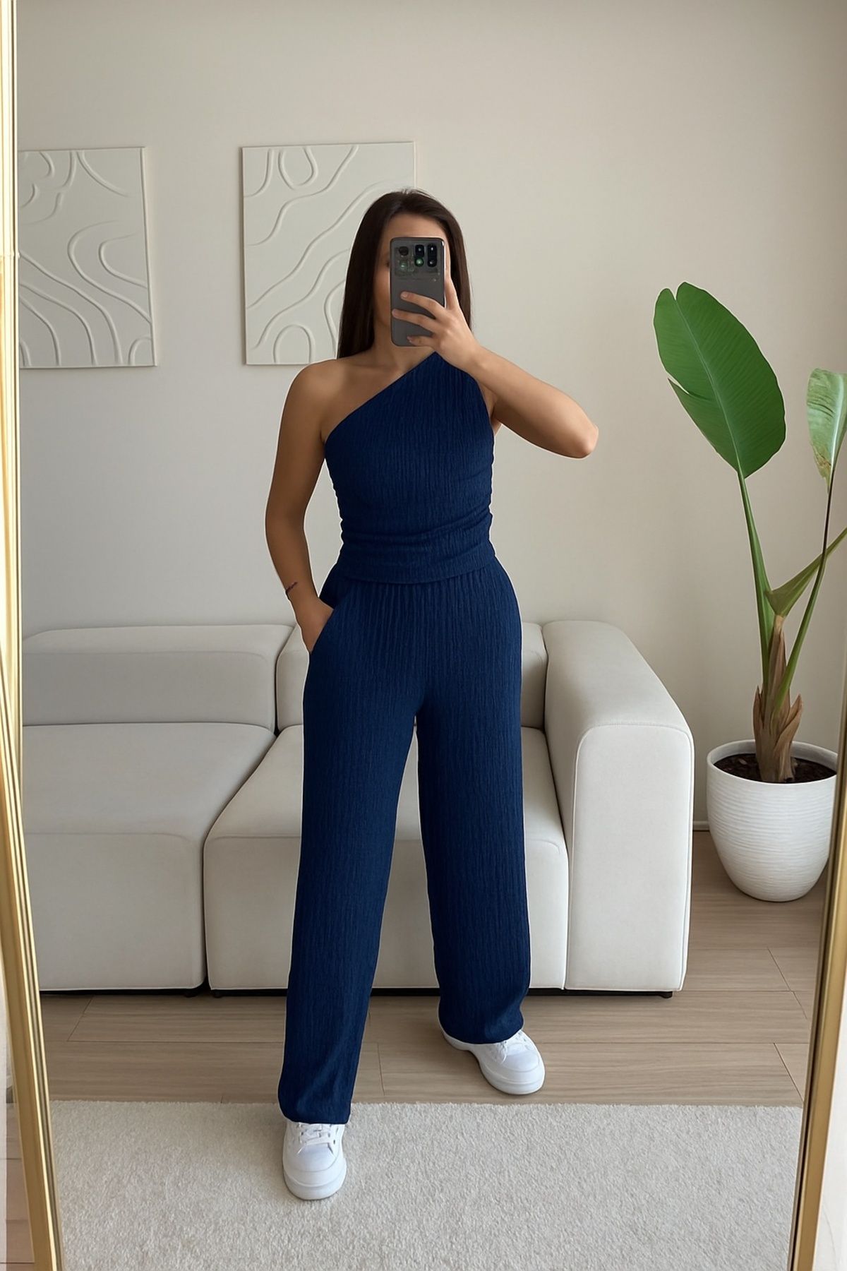 Zirova Fashion Tek omuz crop & pantolon takım