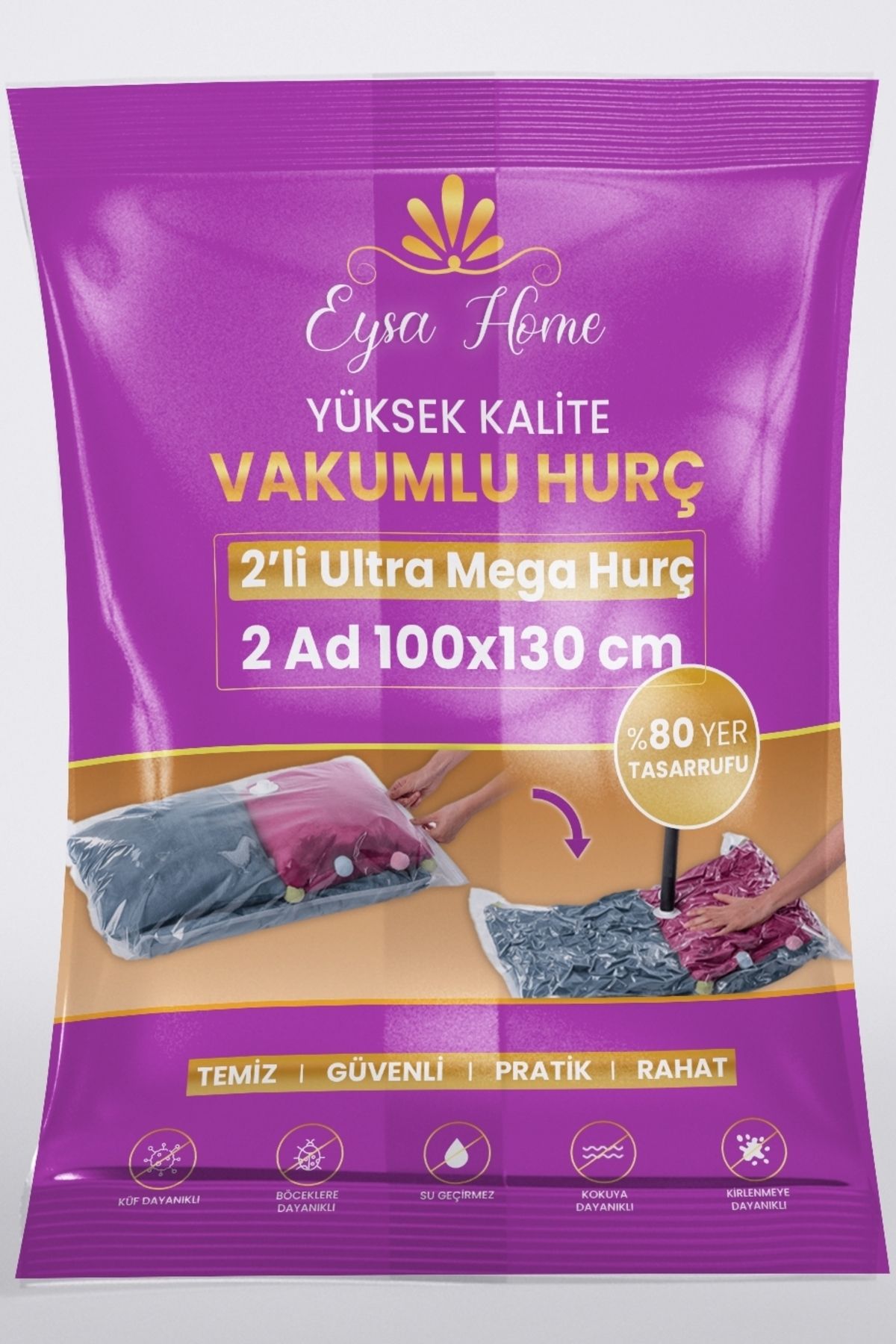 teknotrust 2'li Ultra Mega Şeffaf Vakumlu Poşet Seti, Hızlı ve Pratik Saklama Çözümü