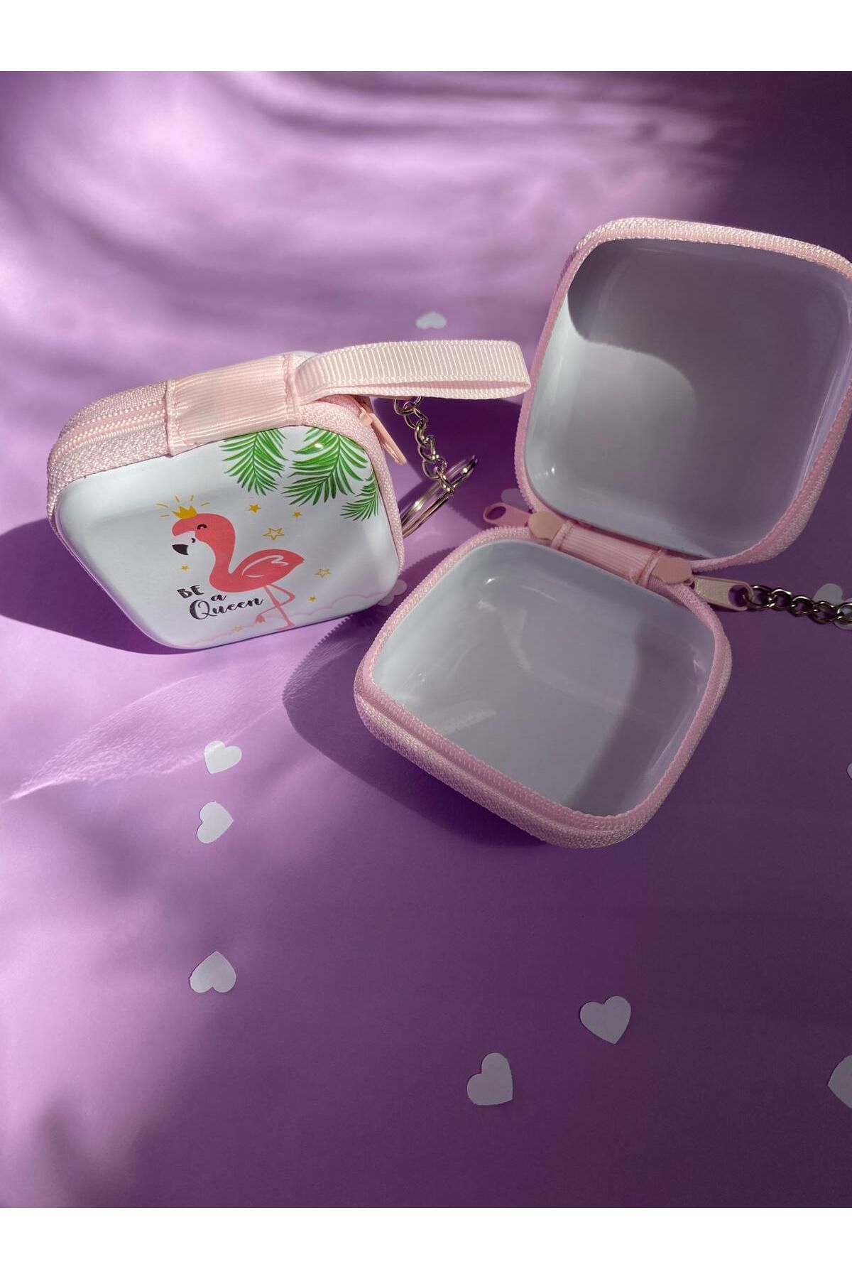 sabiha aksesuar desenli fermuarlı mini metal kutu, organizer(7cm)