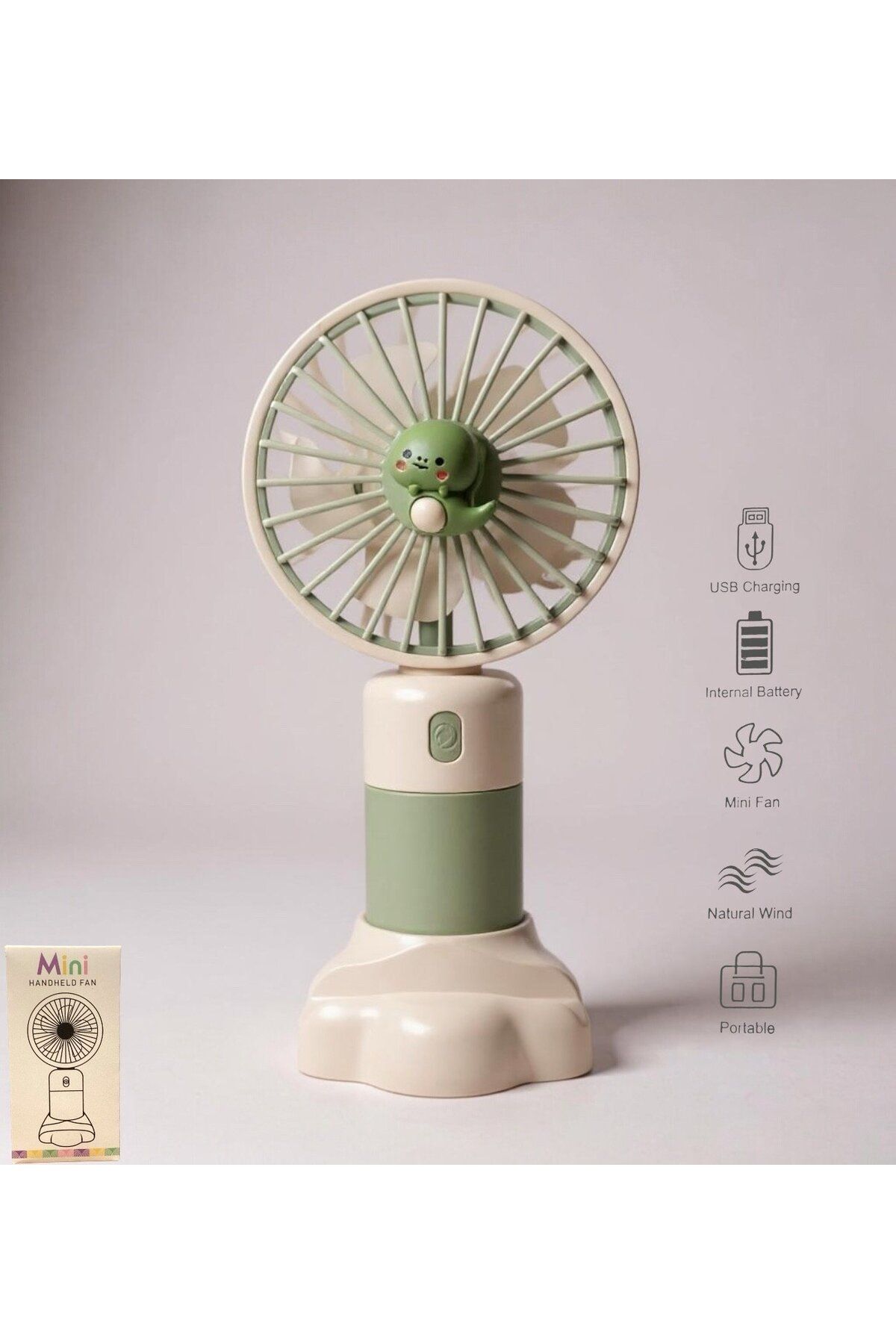 Brokoli Home Handheld USB Şarjlı El Fanı I Mini Masa Fanı I Telefon Standlı I Vantilatör I Taşınabilir Fan Yeşil