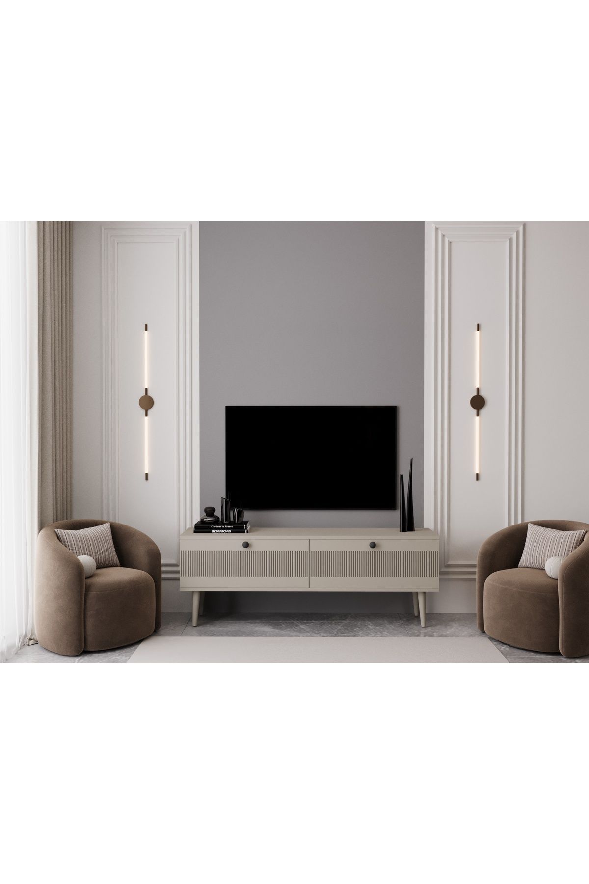 melura home MELURA TV ÜNİTESİ KUMTAŞI 140 CM 2 KAPAKLI %100 MDF LAKE AHŞAP AYAKLI