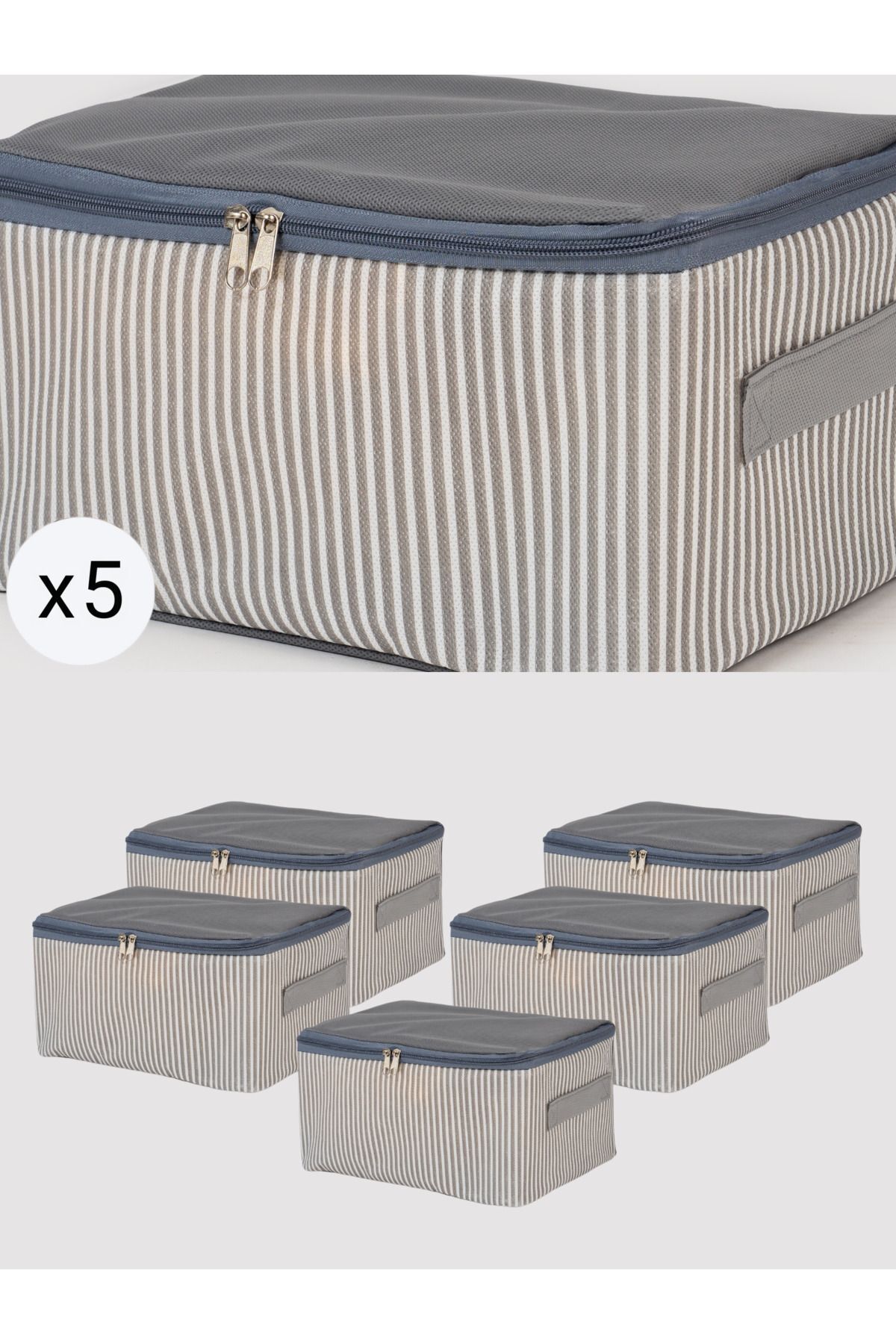 teknotrust Antrasit çizgili küçük bavul iç düzenleyici, 30x20x15 cm, 5'li set