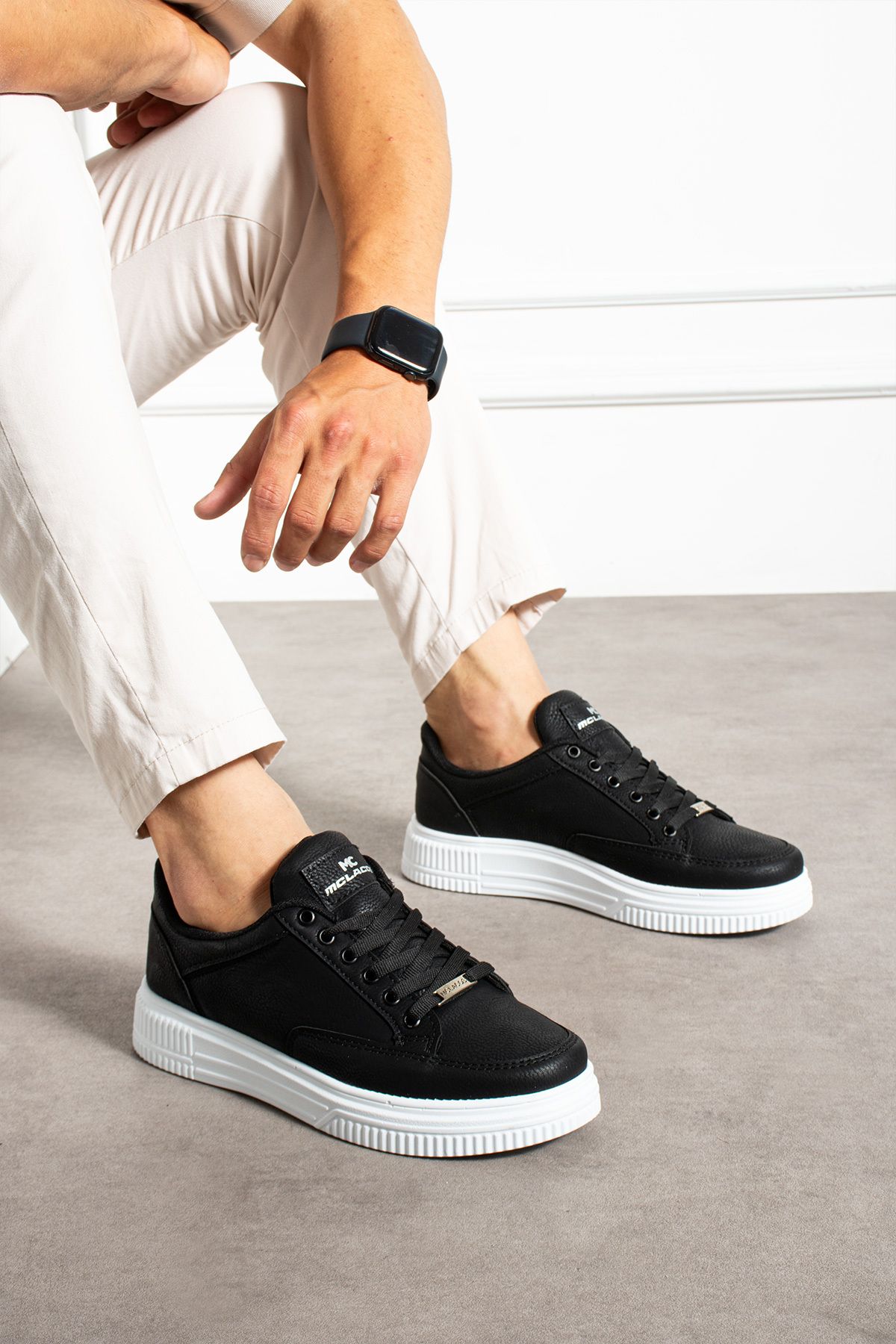 MCLACOS Erkek Sneaker Günlük Spor Ayakkabı Yüksek Taban Siyah Beyaz - Rahat Tasarım x5