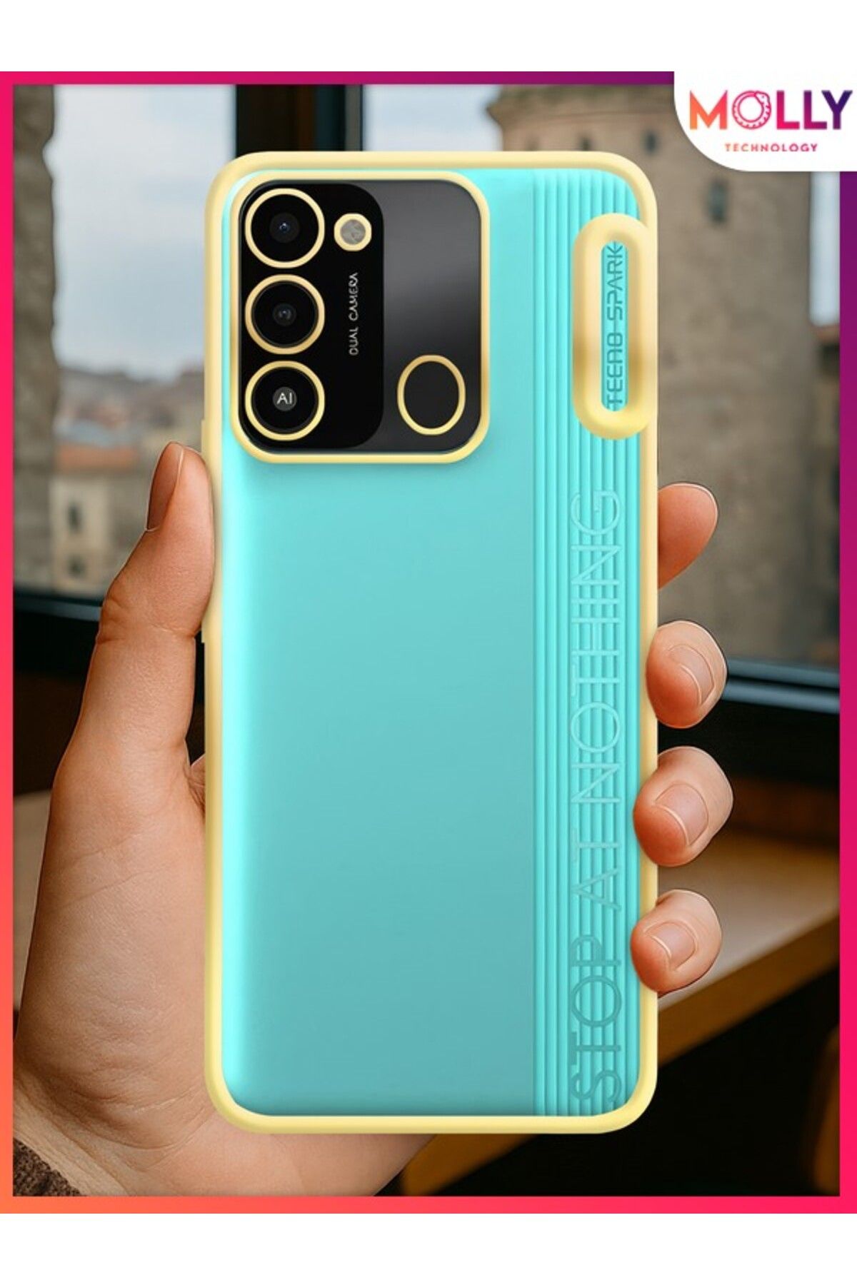 Molly TECNO SPARK 8C İçin Kenarları Gold Lens Koruyuculu Lou Lazer Şeffaf Silikon Kılıf