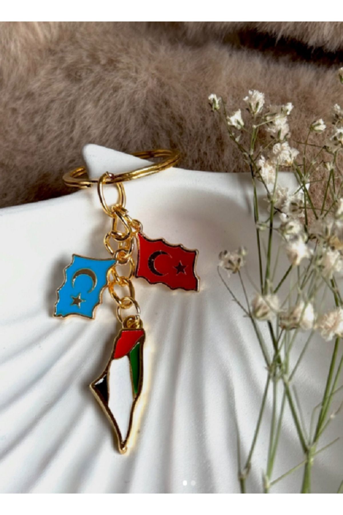 MADEFORYOUU Filistin Doğu Türkistan Türkiye Bayrak Figürlü Anahtarlık