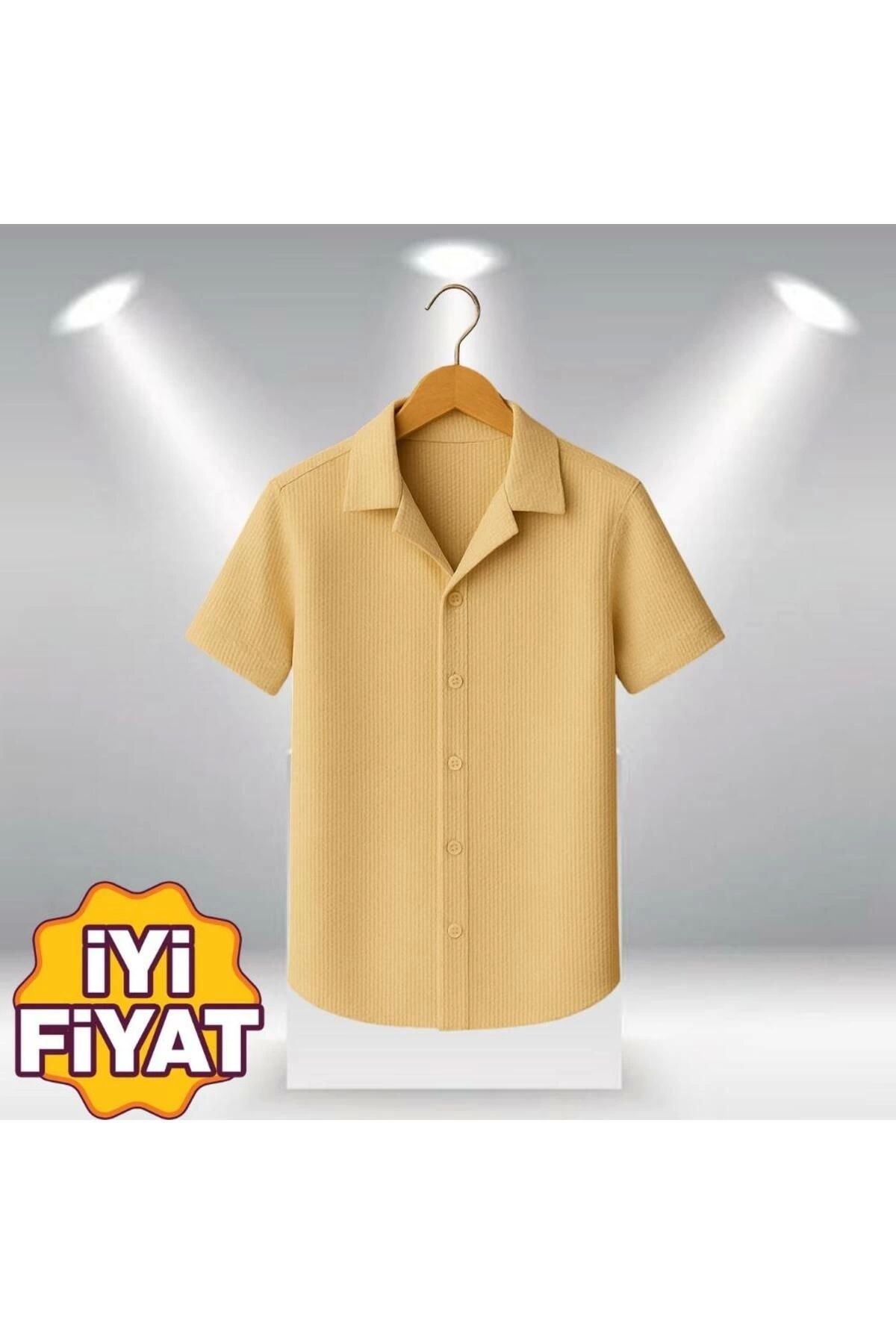 Store %100 Pamuk Şık Premium Kalite Erkek Kısa Kol Yazlık Waffle Kumaş Gömlek