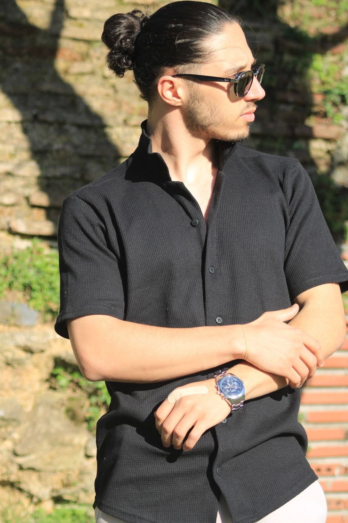Store %100 pamuk slim fit yazlık polo yaka kısa kollu şık erkek gömlek