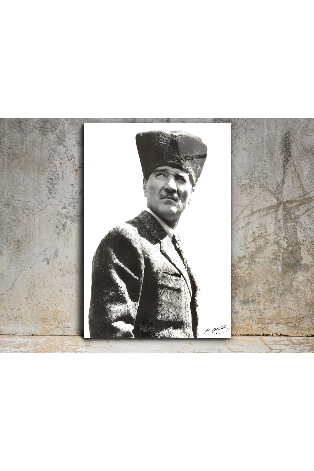 Pixel Decoration Siyah Beyaz Atatürk Cam Tablo – Nostaljik Atatürk Tablosu - Modern Ev ve Ofis Dekoru