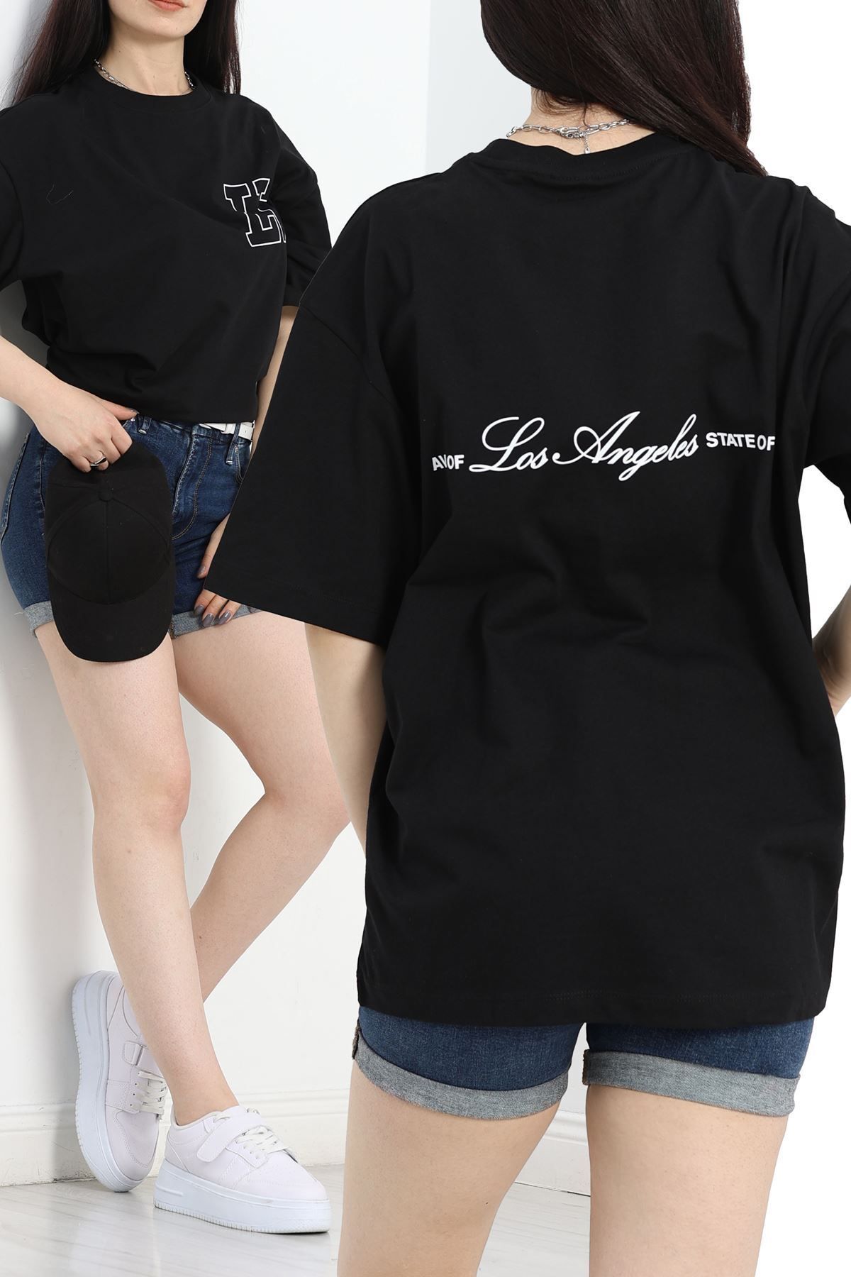 Fashi10 Oversize Baskılı Unisex Tişört Siyah