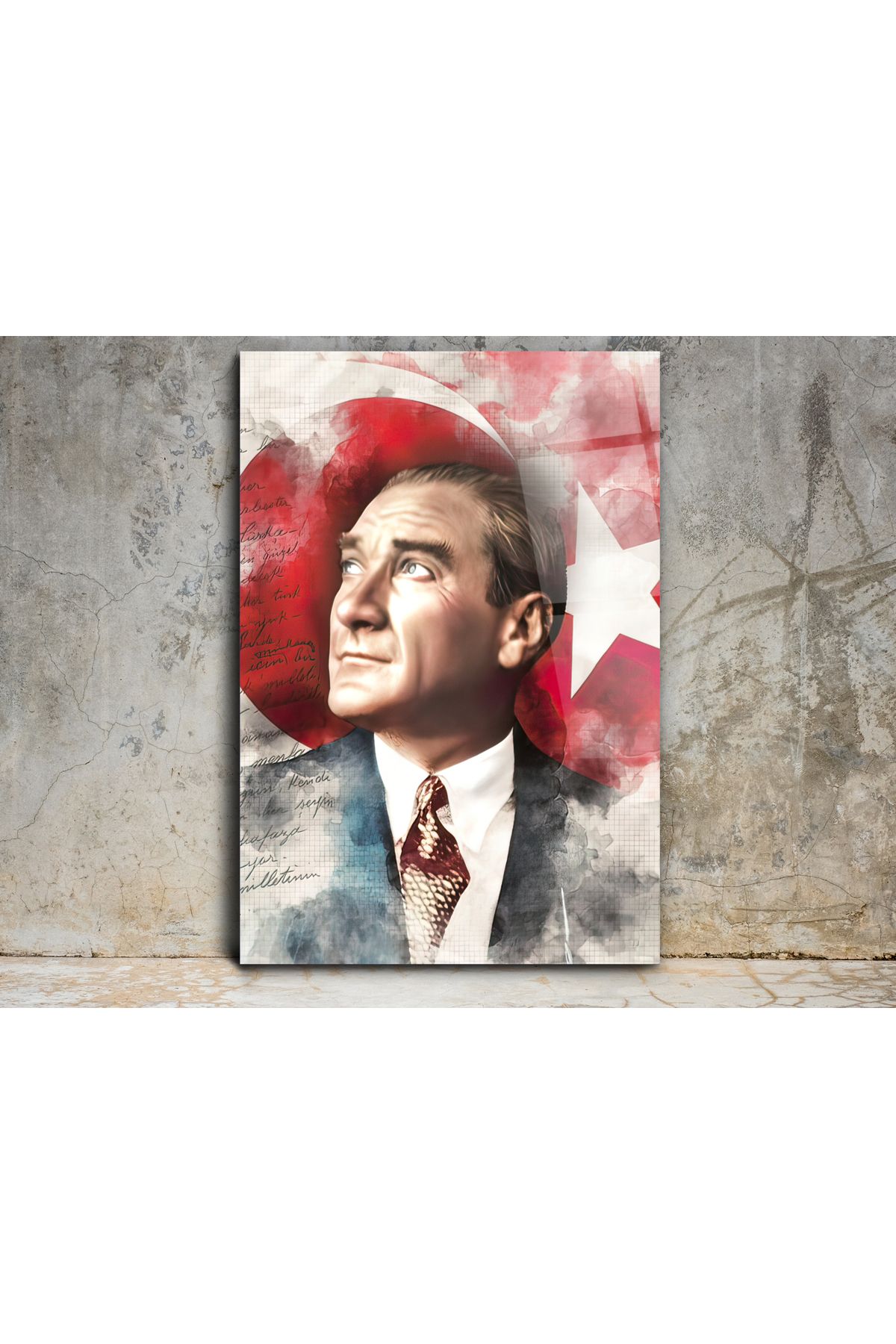 Pixel Decoration Atatürk ve Türk Bayrağı Cam Tablo – Nostaljik Atatürk Tablosu - Modern Ev ve Ofis Dekoru